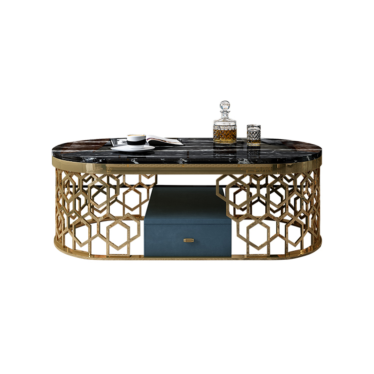 Luxury Modern Marble Top Gold Coffee Table 