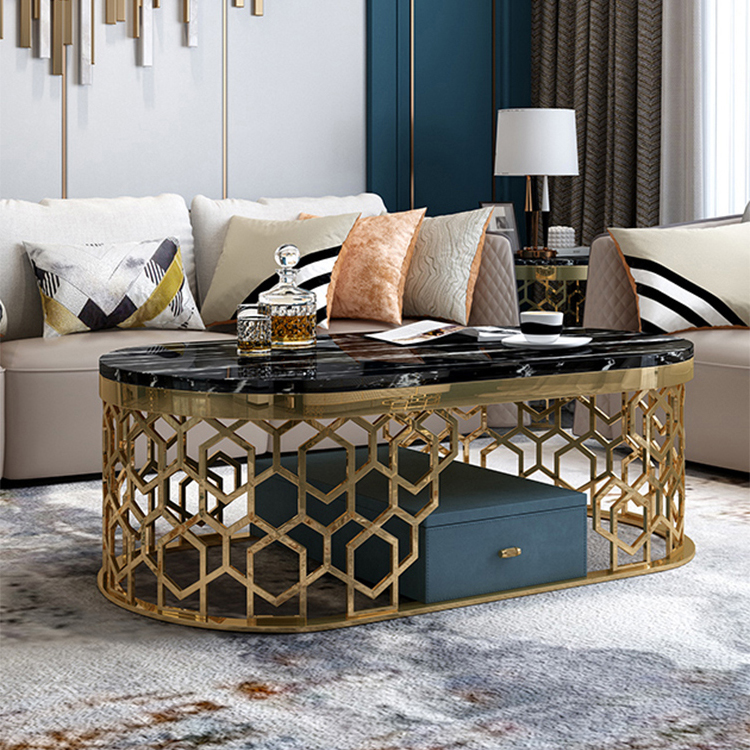 Luxury Modern Marble Top Gold Coffee Table 