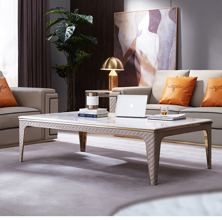 Modern Stylish Living Room Square Marble Top Coffee Table Sets 