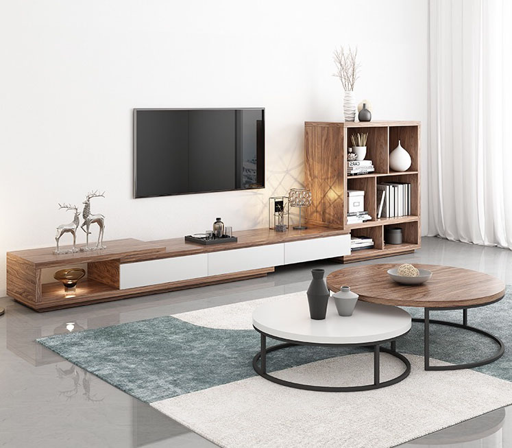 Nordic living room furniture retractable coffee table TV cabinet