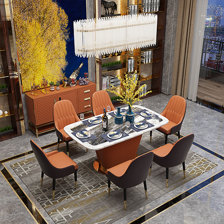 Luxury Marble Top Leather Dining Table Sets