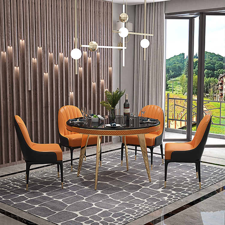Luxury Black Marble Round Small Dining Table Set