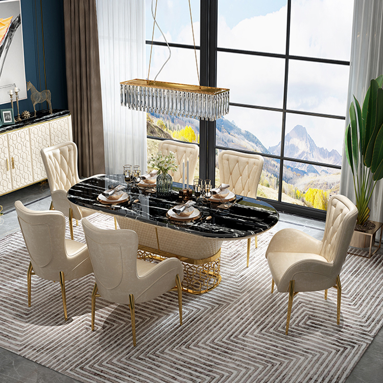 High End Modern Stainless Steel Marble Dining Table