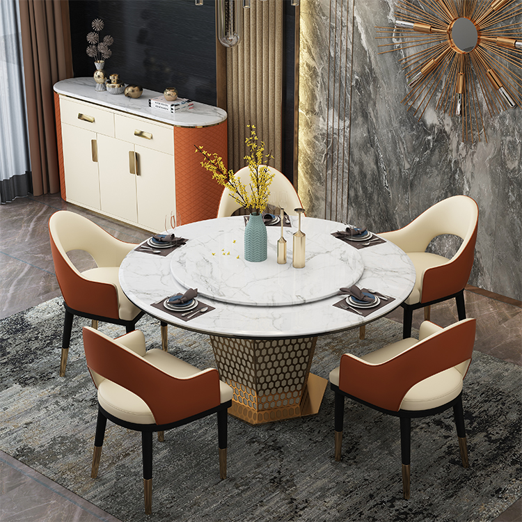 Modern Useful Black Marble Top Round Rotating Dining Table