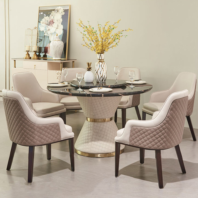 Stylish Round White Top Marble Dining Table 
