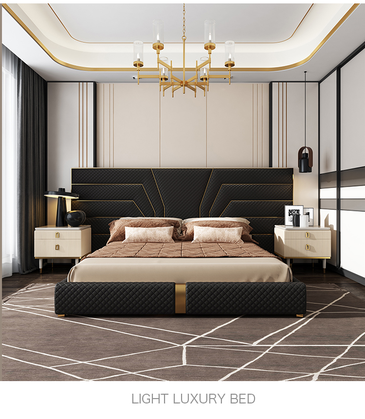 Modern Luxury Leather Bed Furniture, Luxury Upholstered King Size Bed