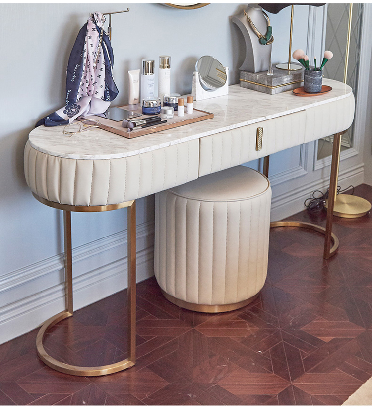 Luxury Modern Marble Dressing Table With Mirror And Stool