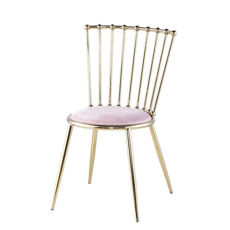 Luxury gold metal wire furniture pink velvet dining chair