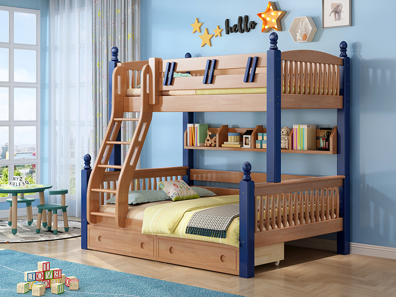Children wooden bunk bed with ladder