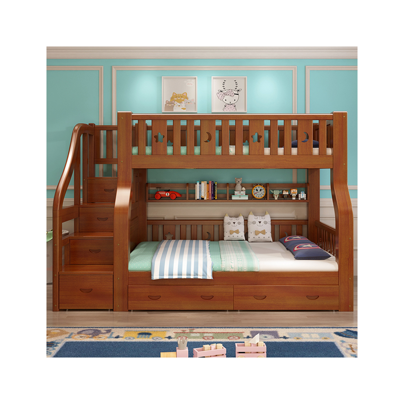 Brown multifunctional wooden children's bed