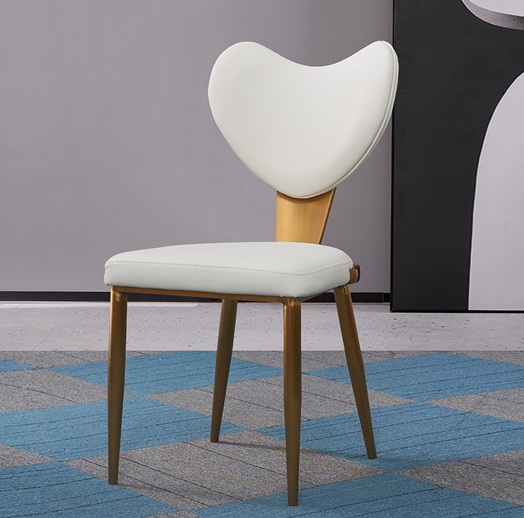 Modern Stylish Luxury Gold Stainless Steel Heart Backrest Leather Chairs