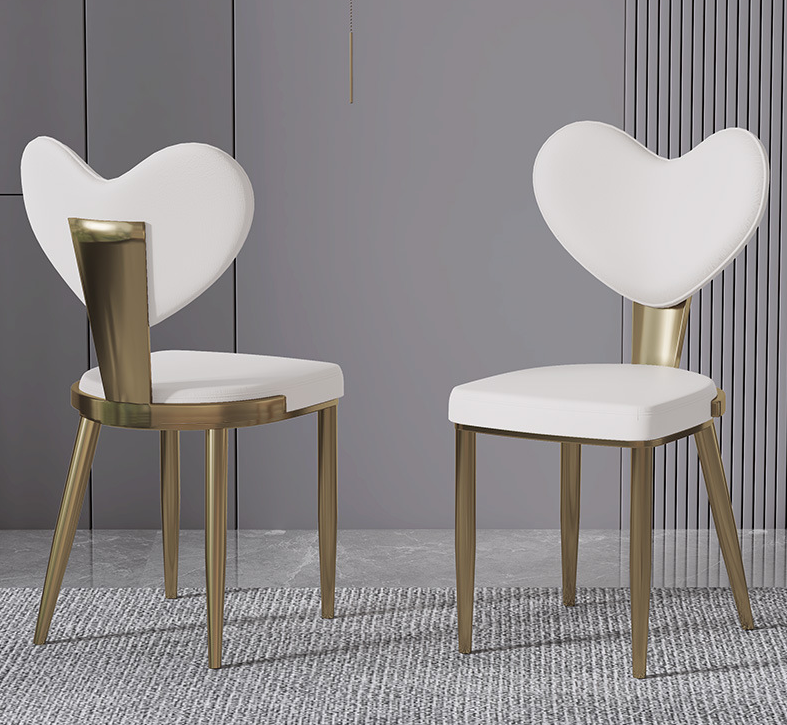 Modern Stylish Luxury Gold Stainless Steel Heart Backrest Leather Chairs
