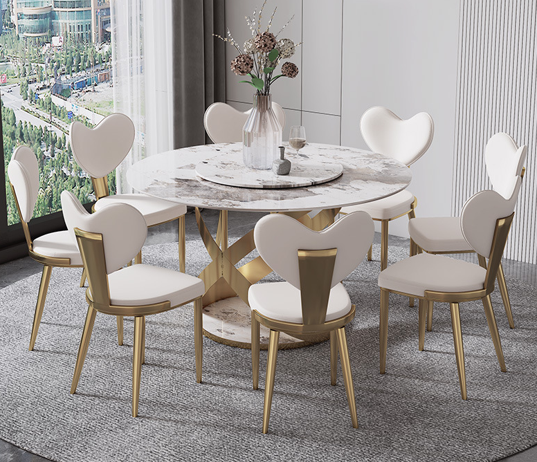 Modern Stylish Luxury Gold Stainless Steel Heart Backrest Leather Chairs