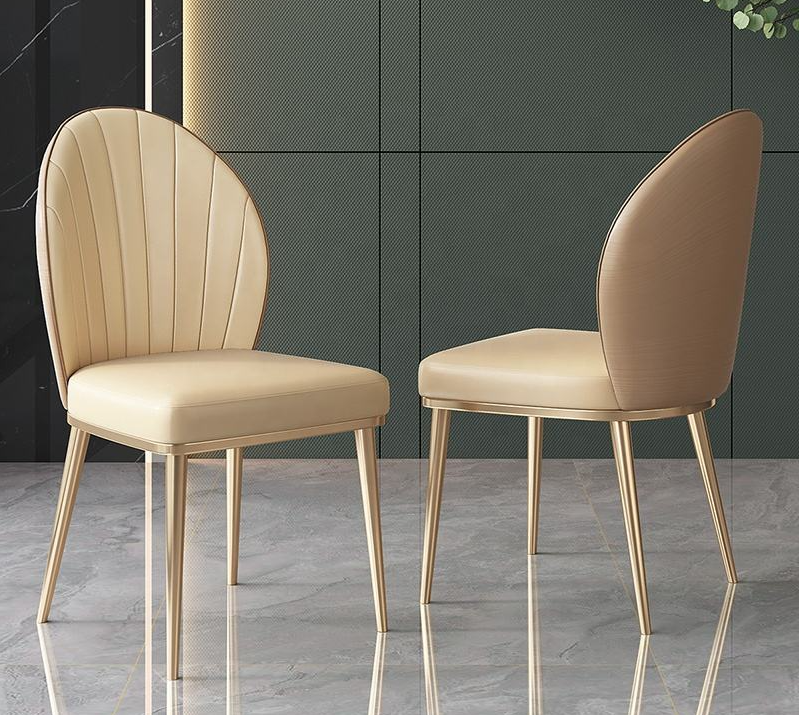 Dining Room Furniture Luxury Golden Stylish Backrest Leather Dining Chairs
