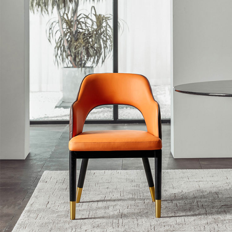 wooden legs orange leather dining chair leather 