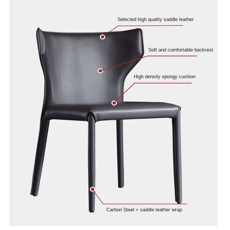 Simple  Modern Leather Dining Chairs With Metallic Framework