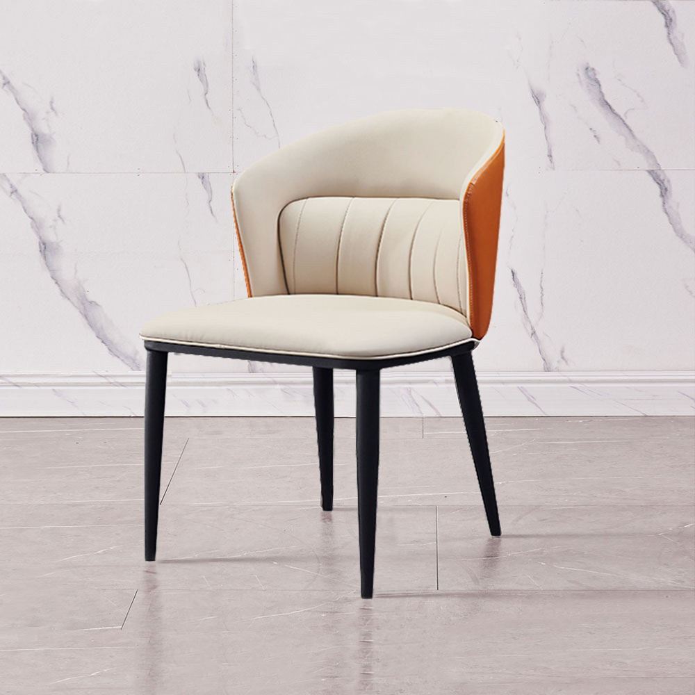 Modern luxury custom beige leather  chairs wood leg deign