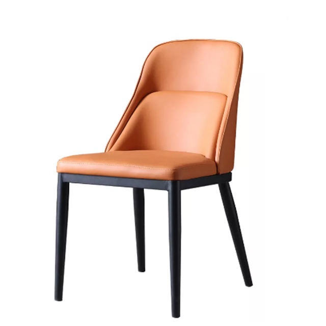 Modern Simple Style Wooden Frame PU Leather Cushion Metal Dining Chair