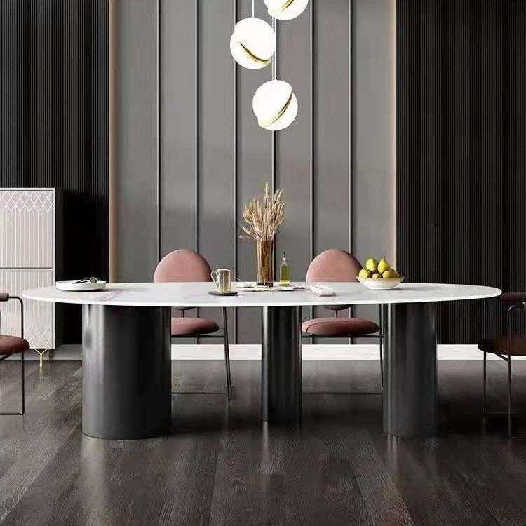 Modern Design  Stainless Steel Frame Villa Oval Apartment Dining Table 