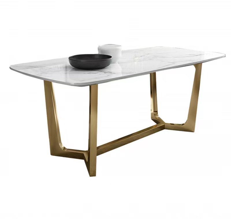 Golden Frame Marble Customize Stone Dining Table Set 