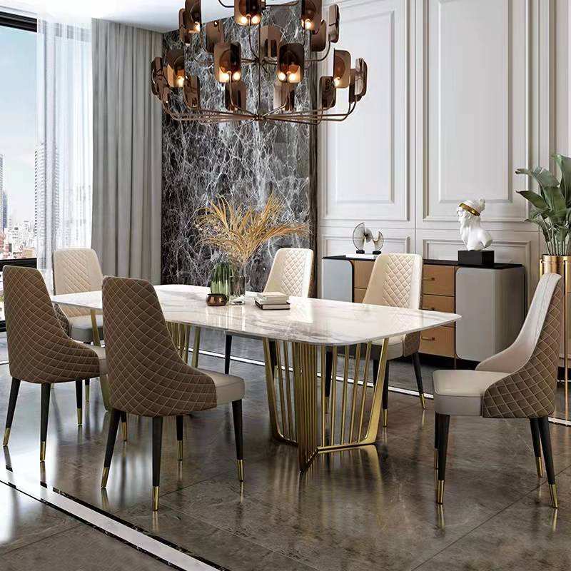 Gold Stainless Steel Marble Top Dining Table