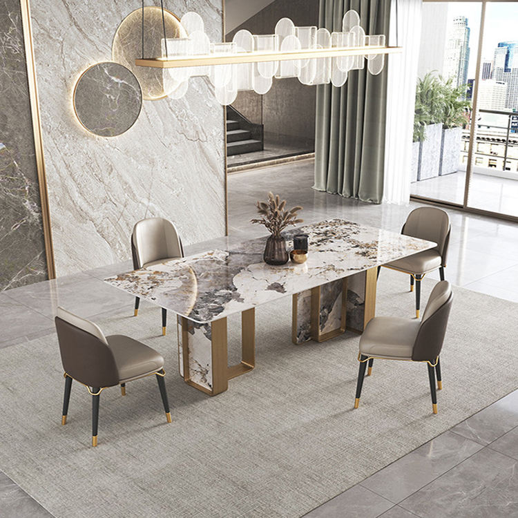 Italy design stone and stainless steel metal modern dining table set
