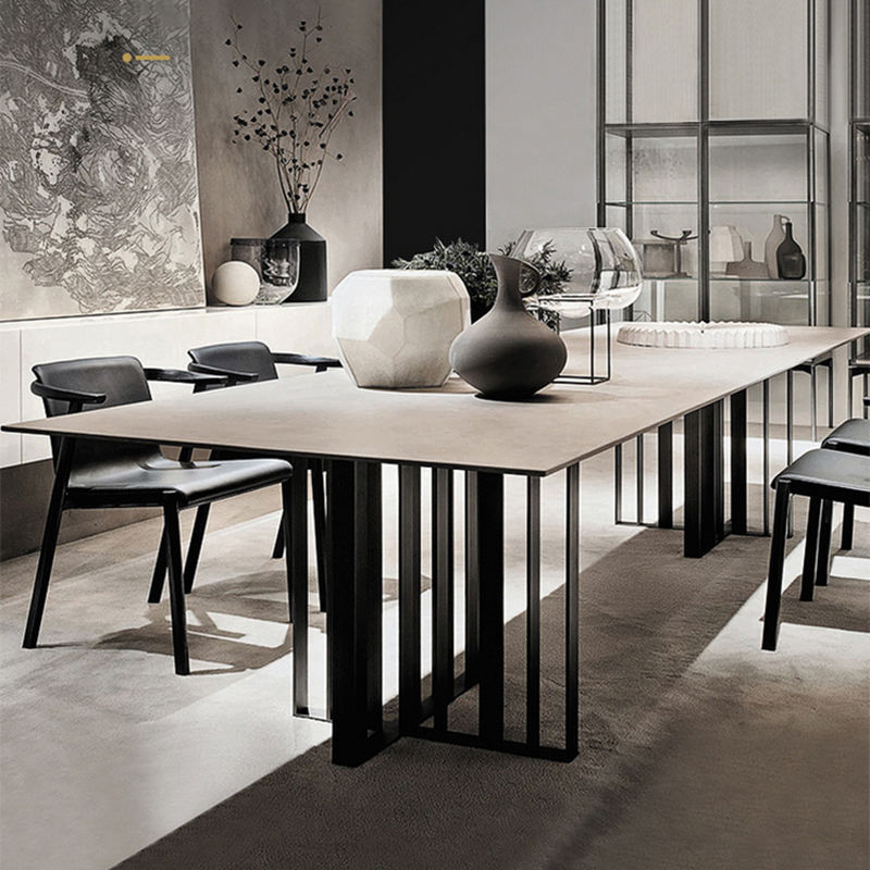 White and black sintered stone retractable Italian dining table