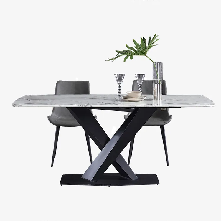 Light luxury marble metal base rectangle dining table