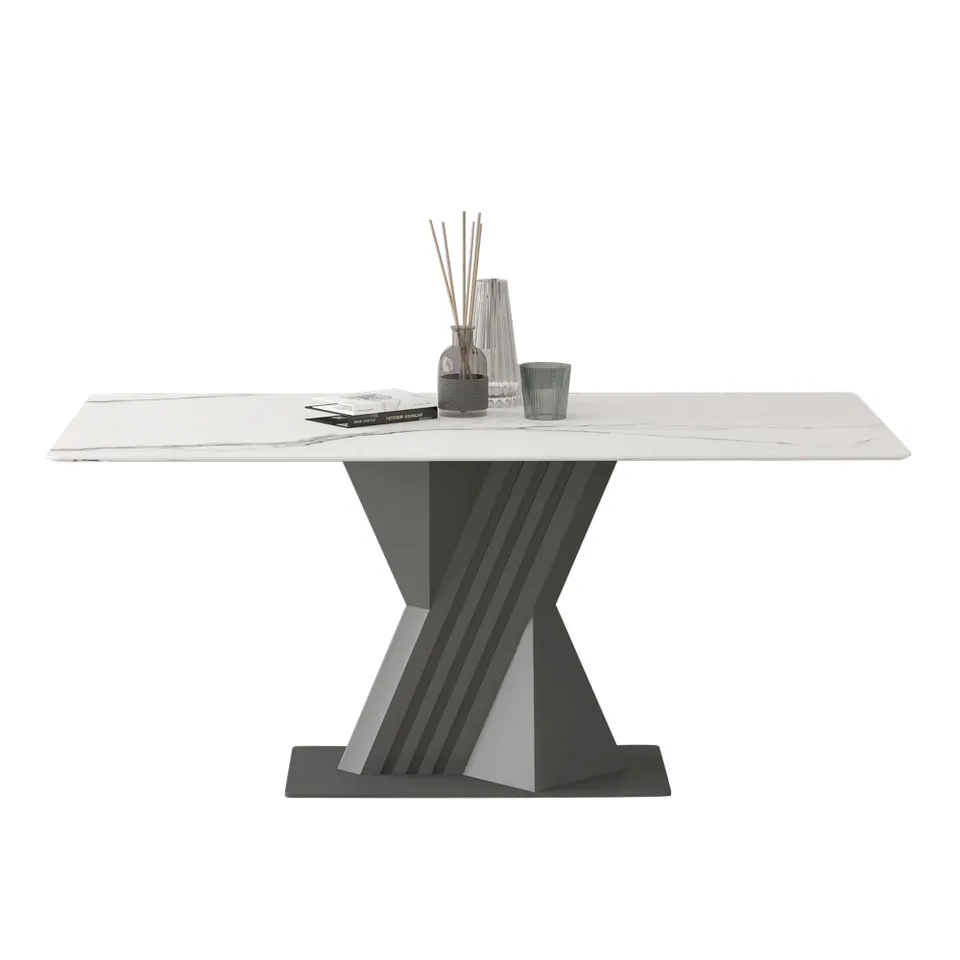 Mid-Century Modern  Artificial Marble Top Carbon Steel Base Dining Table