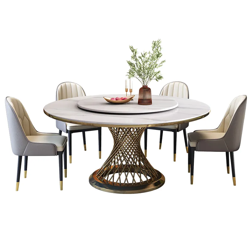 Luxury home use stainless steel mesh base round dining table 