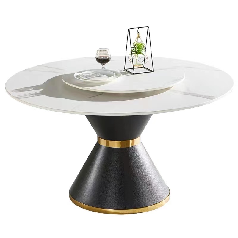  Popular metal base two marble top rotating dining table 